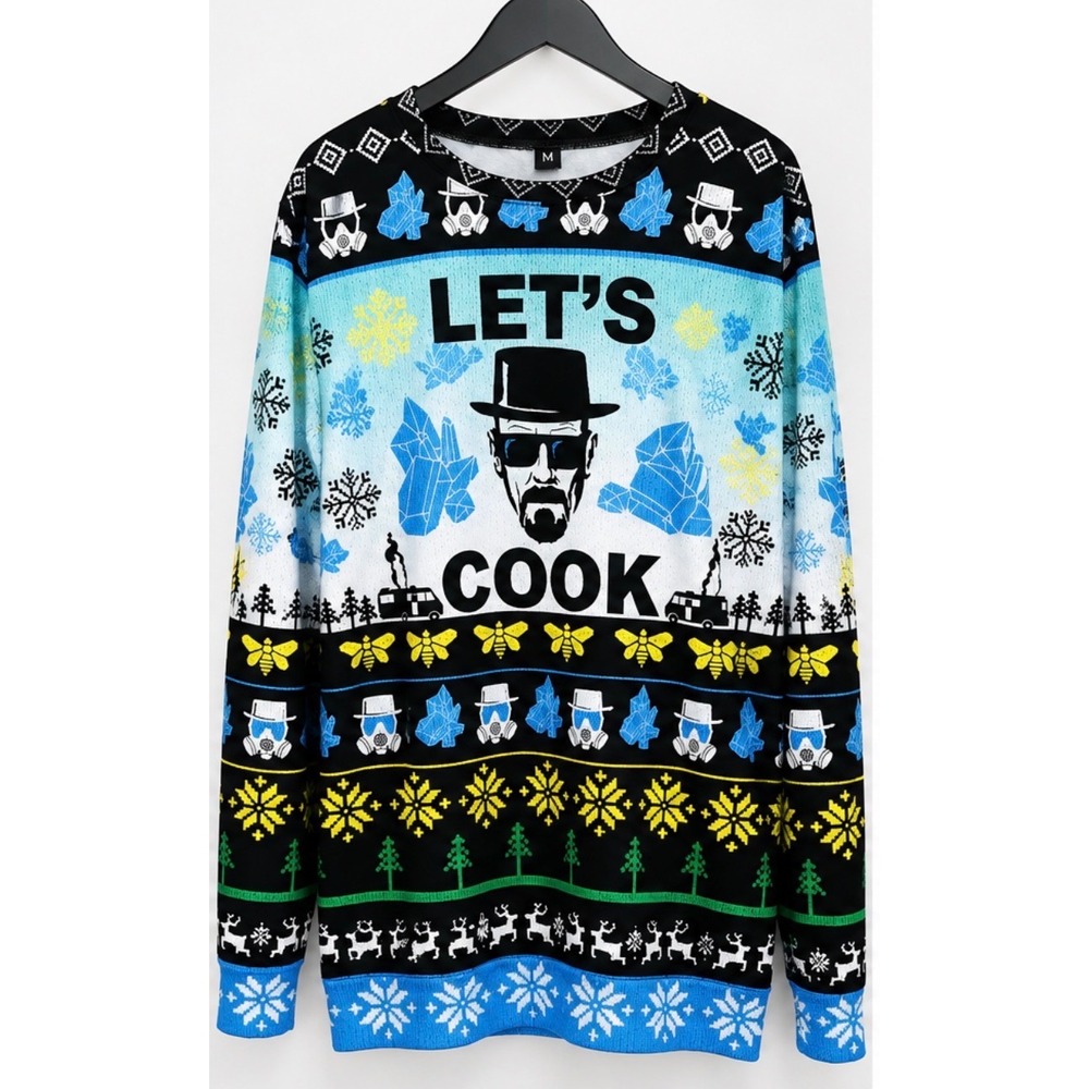 Breaking Bad Heisenberg Lets Cook Ugly Christmas Sweater Mens Medium Blue RV